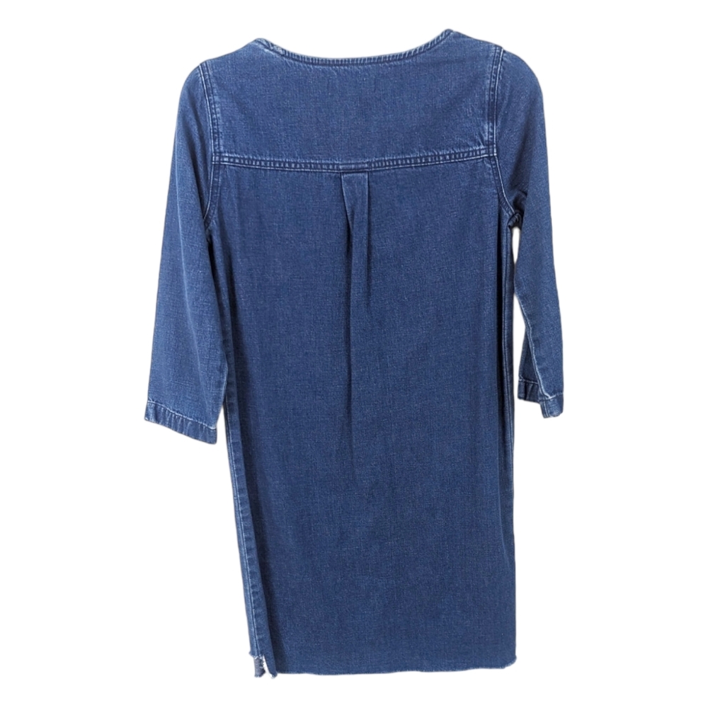 Madewell Denim Step Hem Dress Denim Shift Dress 3/4 Sleeve Raw Hem Womens XXS - Picture 4 of 10